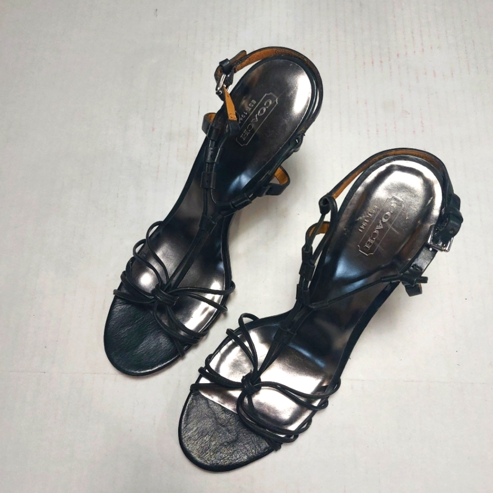 COACH Black Stiletto Ankle Straps High Heels Sandals Size 10 B